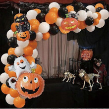 Halloween Balloons Garland Arch Kit 113 Pieces Latex Balloons with Pumpkin Foil Mylar Balloons for Party Decorations