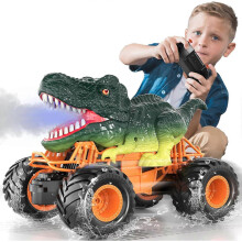 Remote Control Dinosaur Car 2.4GHz Rechargeable RC Toy with Light Sound Spray All Terrain for Boys