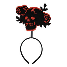 Skull and Flower Headband for Women, Halloween Adjustable Comfortable Horror Headwear Red