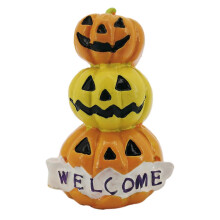 Resin Halloween Pumpkin Stack Ornament with Welcome Sign, Farmhouse Fall Harvest Table Decor