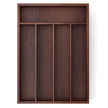 Silverware Organizer, 5 Compartments Natural Bamboo, In Drawer Flatware Cutlery Storage Tray, 33.3 x 25 x 4cm