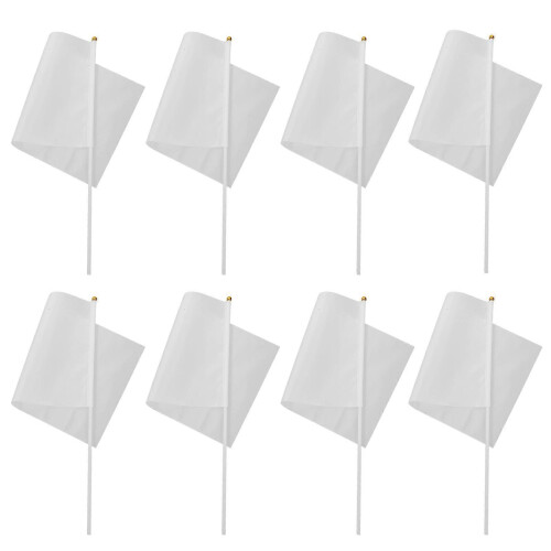 50 Pcs White Polyester Handheld Flags for DIY Decorations Parades Events