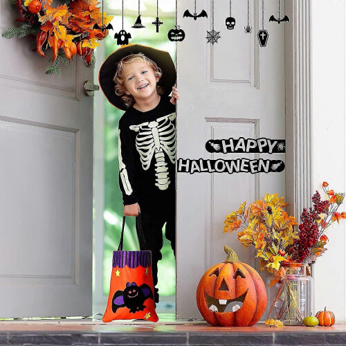 Pacote com 4 sacolas de lona para Halloween de 10 x 7 polegadas, sacolas reutilizáveis de doces ou travessuras 2