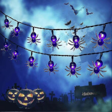 Luzes de corda solares 2 pacotes 30 LED 20 pés aranha roxa 8 modos à prova d'água IP65 decoração de Halloween