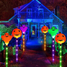 Luzes de corda solares de abóbora fantasma, pacote com 6, LED branco quente, IP55 à prova d'água, decoração de jardim de Halloween ao ar livre