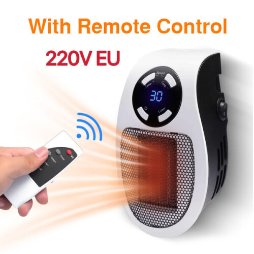 Termoconvettore elettrico 500W bianco con termostato intelligente, display LED e telecomando per ufficio e casa