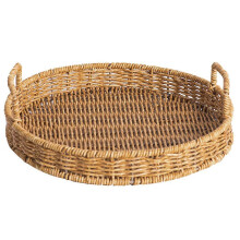 Plateau de service tissé avec poignées, panier à pain rond, rangement en plastique Imitation rotin