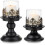 Pillar Candle Holder Set 2 Pack Distressed Black/White/Gold, Gothic Hurricane Candlestick Holders 1