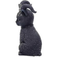 Halloween Cat Figurine Winged Gothic Occult Horned Resin Hand Painted Skulls Pentagram Moons