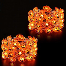 Guirlande lumineuse citrouille, paquet de 2, 14,7 pieds, 30 LED, batterie, étanche, orange, Halloween, intérieur et extérieur