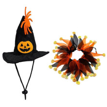 Halloween Pet Hat and Scarf Set for Cats, Assorted Color Cloth, 24x23x3cm Pet Costume Accessories