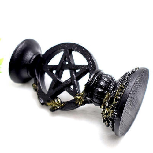 Pentagram Candlestick Holder 13.5cm Black Gothic Resin Hand-Painted 1
