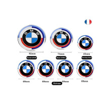 KIT 7 BMW 50th Anniversary Edition Logo Badges: Hood 82mm + Trunk 74mm + Steering Wheel + 4 Hubcaps