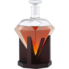 Carafe à whisky en verre en forme de diamant avec joint hermétique, support en bois pour whisky Gin rhum