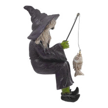 Fishing Witch Resin Figurine Halloween Aquarium Ornament, Synthetic Resin, Multi Color