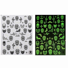 3D halloweenske nálepky na nechty žiariace v tme Svietiace nálepky na nechty s tekvicovou kostrou PVC list
