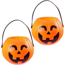 Seaux de citrouille d'Halloween, paquet de 2, orange, 11 x 15 cm, seaux de bonbons pour bonbons ou friandises pour enfants