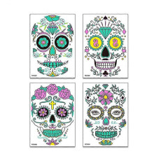 Dual-Color Glow-in-the-Dark Face Tattoo Stickers, 4 Sheets, Water Transfer Paper, 14.5 x 21 cm