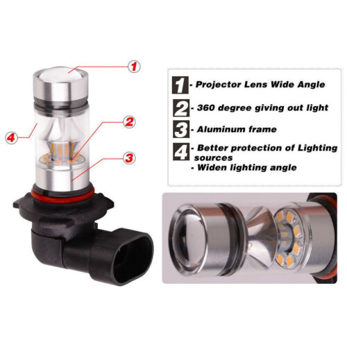 2x 9005 HB3 6000K 100W 2323 LED-projector mistlampen wit 2