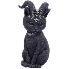 Halloween Cat Ornaments, Gothic Horned Occult Figurine, Winged Skulls Moon, Resin Hand Painted