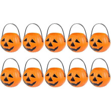 Mini seaux à citrouille en plastique pour Halloween, 10 pièces, porte-bonbons, lanterne Jack O, pour tours ou friandises avec poignée