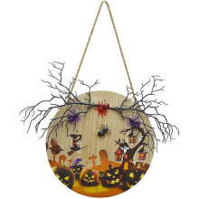 Wooden Halloween Welcome Sign with Lamp and Pumpkin, Wall Decoration for Indoor Outdoor Halloween Party