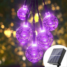 Luzes de corda solares à prova d'água ao ar livre Halloween 60 LED 10m 8 modos sensor de luz de chip de memória roxo