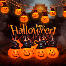 Luzes de corda de abóbora com 20 unidades operadas por bateria com controle remoto, 8 modos Luzes de Halloween IP44 Design 3D à prova d'água