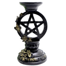 Pentagram Candle Holders 13.5cm Black Gothic Resin Hand-Painted Pair XIANQI