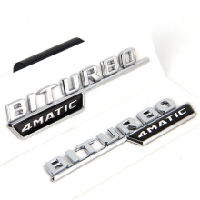 Para naklejek z emblematem na błotnik boczny - Kompatybilne z Mercedes V8 V12 BITURBO i AMG 4MATIC+ (srebrne)