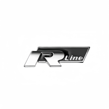 (Czarno-srebrna linia RLine) Naklejka z logo 3D metalicznym R na tylną klapę samochodu, emblemat