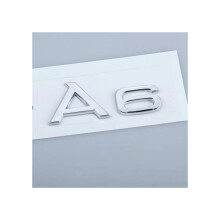 Adhesive emblem for car rear trunk, silver color, modern design, elegant finish and resistant to the elements