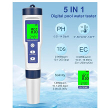 Pool Salt Tester Digital 5-in-1 Salinity PH EC TDS Temp Meter Water Quality Tester for Saltwater Pool, Spa & Aquarium