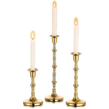 Gold Taper Candle Holders Set of 3 - Tall Thin Metal Candlesticks - 3 Heights