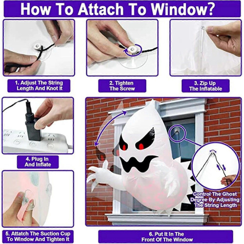 Halloween Inflatable Ghost for Window Decor with LED Red Lights, Battery Operated 2