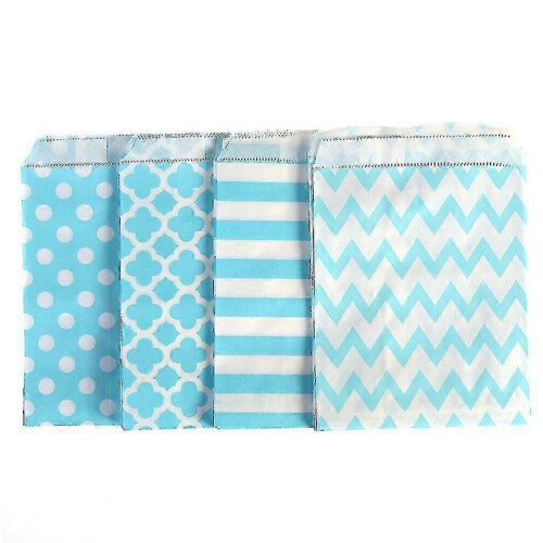 Paper Candy Bags 100 Pack - Light Blue, 4 Assorted Patterns for Candy Buffet, Party Supplies 2