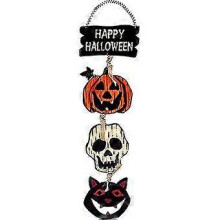 Halloween Door Hanging Sign Wooden 4-Pack 18.2 Inch Happy Halloween Decor Indoor Outdoor