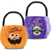 Halloween Trick or Treat Bags for Kids, 2 Pcs Velvet Pumpkin Bags, 12.6x8.3 in Reusable Tote Bags