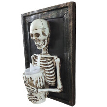 Suporte de vela esqueleto tealight 2 peças de madeira de resina gótica para decoração de mesa de Halloween