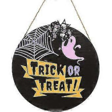 Halloween Ornament 30cm Black Wooden Hanging Decor with Wizard Pumpkin Ghost Skull for Tree Home Party