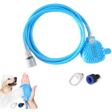 4-in-1 Pet Shower Head with Brush – Massage Sprayer & Scrubber Bath Hose, Blue