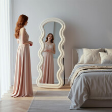 160x60cm Wavy Full Length Mirror w/ Stand,HD Glass