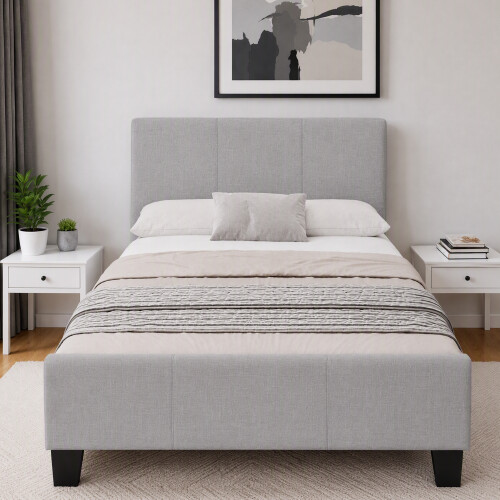 Comfy Living (3ft Single, No Mattress) Modern Fabric Bedframe Light Grey 1