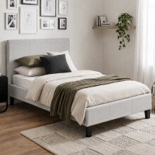 (3ft Single, No Mattress) Modern Fabric Bedframe Light Grey