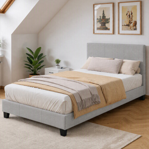 Comfy Living (3ft Single, No Mattress) Modern Fabric Bedframe Light Grey 2
