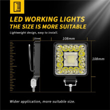 4 Inch LED-Werklamp voor Auto'S, 9-30V, LED-Tractorrijlamp, Vierkante Werklamp, Schijnwerper voor Auto'S/Motorfietsen/SUV'S