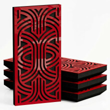 (Red glossy Plastic, 53 mm) 4 Pack - Narrow Acoustic Decorative Panel "P15"| 50x25cm | Home Interior Sound Absorption & Echo Control