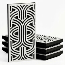 (White glossy Plastic, 33 mm) 4 Pack - Narrow Acoustic Decorative Panel "P15"| 50x25cm | Home Interior Sound Absorption & Echo Control