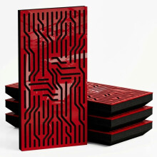 (Red glossy Plastic, 53 mm) 4 Pack - Narrow Acoustic Decorative Panel "P36"| 50x25cm | Home Interior Sound Absorption & Echo Control