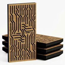 (Oak, 53 mm) 4 Pack - Narrow Acoustic Decorative Panel "P36"| 50x25cm | Home Interior Sound Absorption & Echo Control